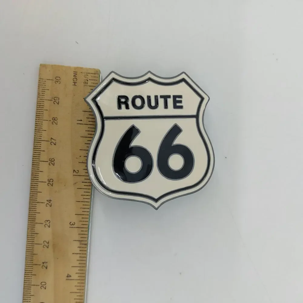 Route 66 Highway Metal Belt Buckle Road Trip Enamel White
